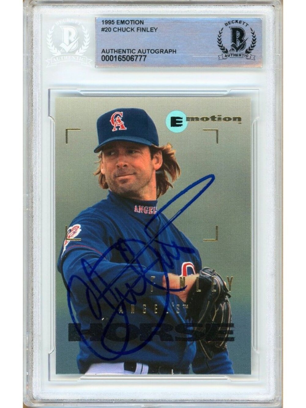 Chuck Finley Signed 1995 SkyBox Emotion #20 California Angels Beckett BAS Slab